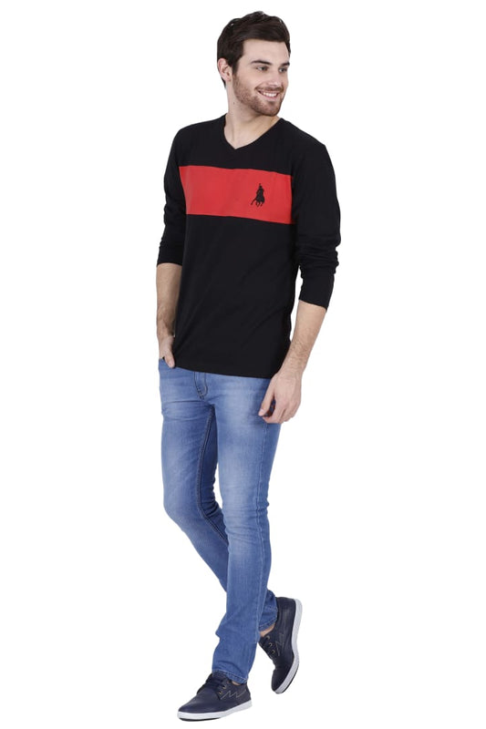 Men's Black & Red Colorblock Full Sleeve T-Shirt – Casual & Trendy